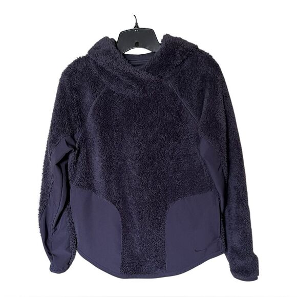 Nike Purple Sherpa Therma Fleece Training Pullover Hoodie Oversized Size XS - Picture 1 of 14